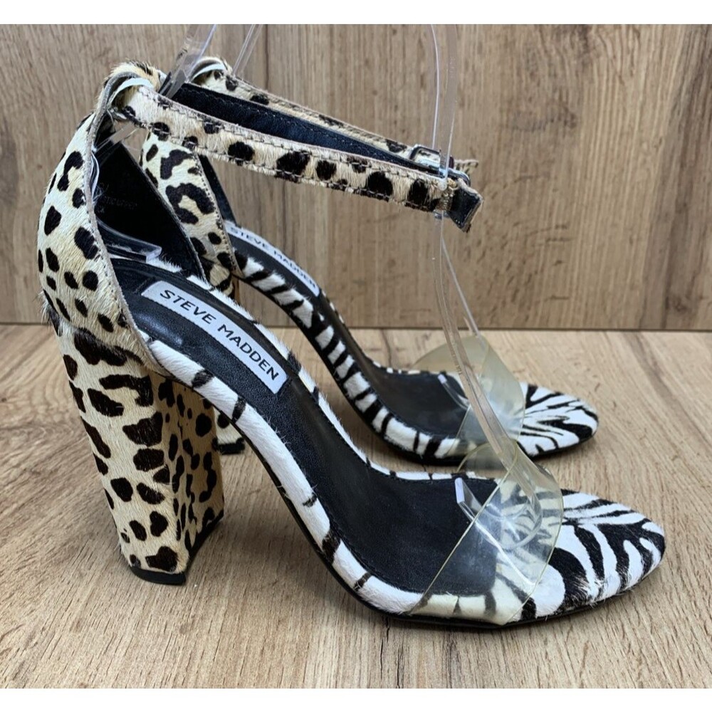 Steve Madden Women's Carrson Leopard Zebra Cow Hair Heels Black White Size 6.5 M - Picture 2 of 15